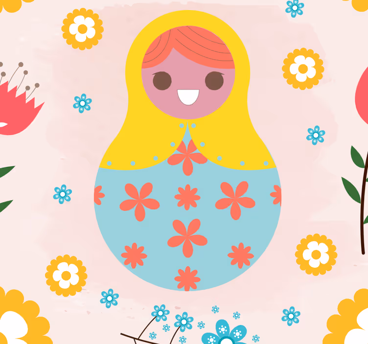 Kleurrijke russische poppen behangpapier kinderkamer - TenStickers