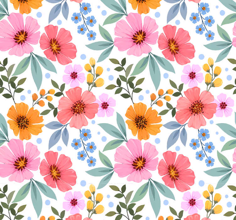Klein kleurrijk patroon bloemen behang - TenStickers