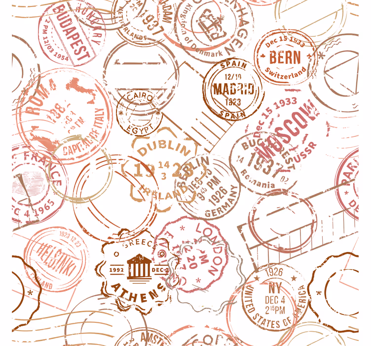 Vintage postzegels behangpapier landen en steden - TenStickers