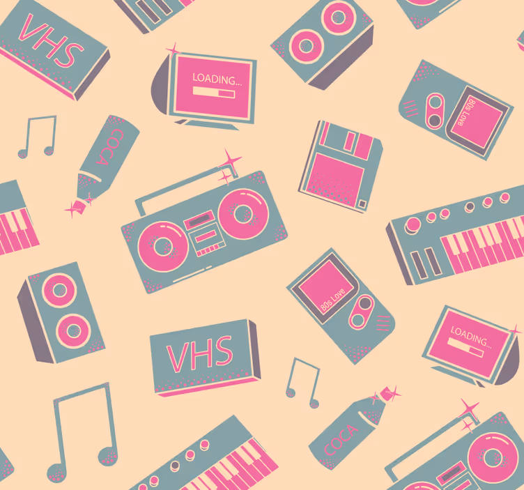 Retro muziekpatroon behang anders vintage - TenStickers