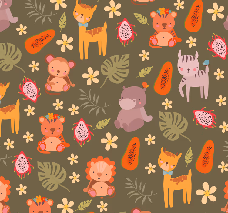 Patroon van boswezens behang dieren - TenStickers