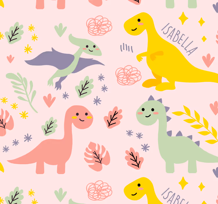 Dinosaurus behang met gepersonaliseerde naam - TenStickers