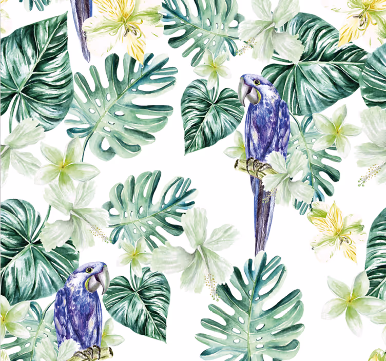 Tropische papegaaienflora papegaai behang - TenStickers