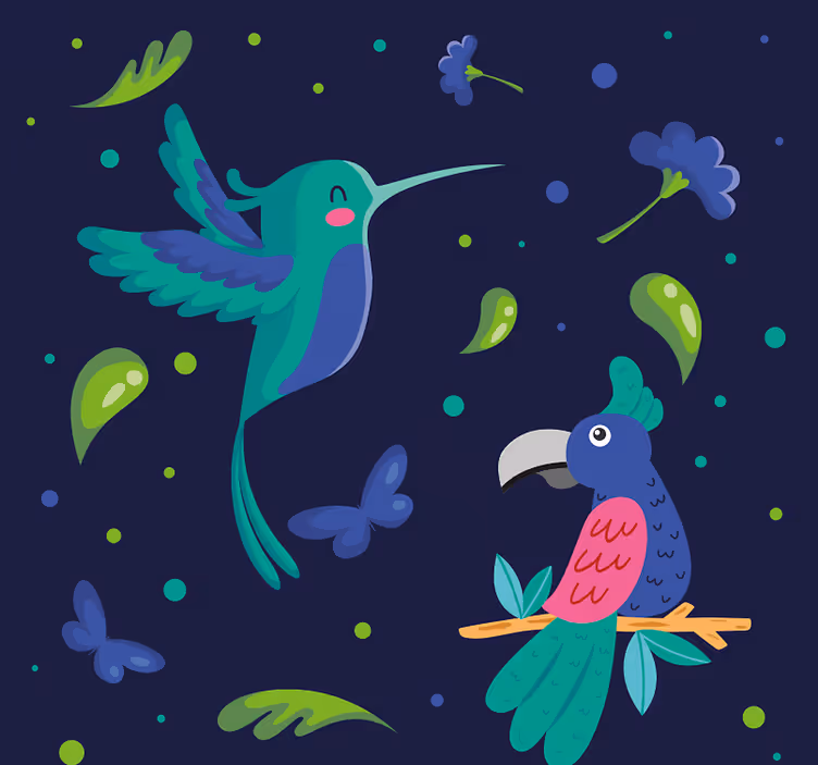 Dierenprint behang Papegaaien en spechten - TenStickers