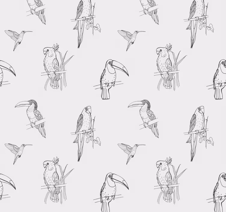 Dierenprint behang Getrokken vogel patroon - TenStickers
