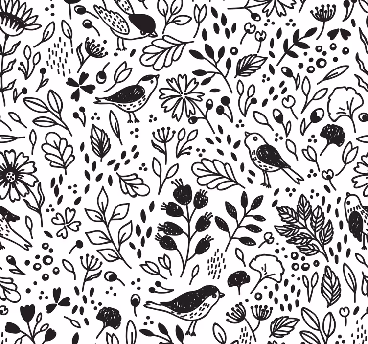Botanisch vogelpatroon bloemen behang - TenStickers