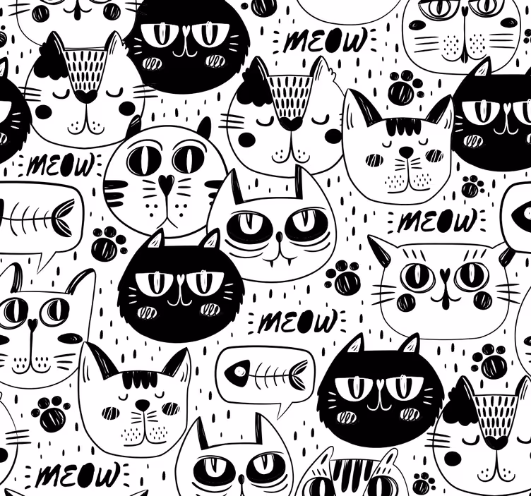 Kat krabbels katten behang - TenStickers
