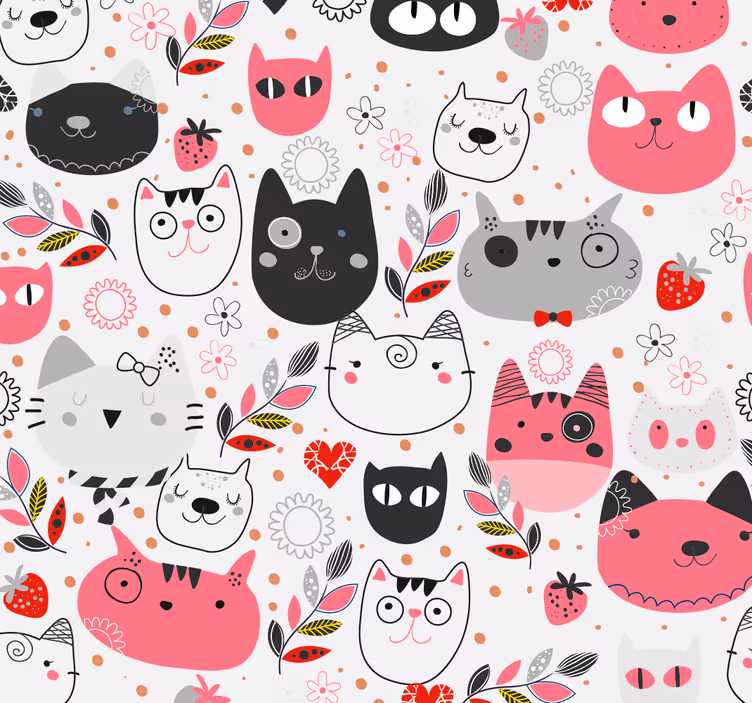Dierenprint behang Geïllustreerde katten - TenStickers