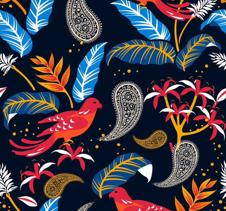 Behang woonkamer ornate vogelmotief - TenStickers