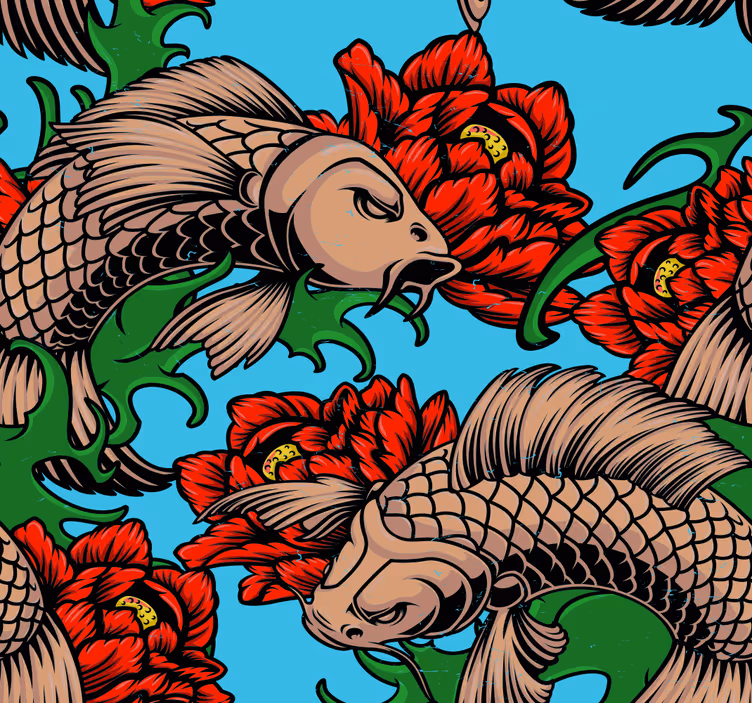 Katachtige bloemenfusie katten behang - TenStickers