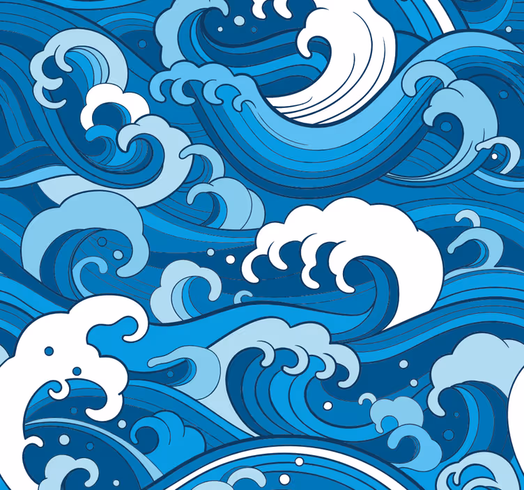 Oceaan golfpatroon blauw behang - TenStickers