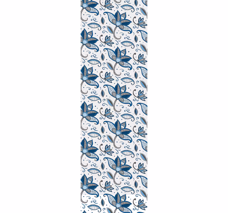 Blauwe bloemen doodles behang bladeren - TenStickers