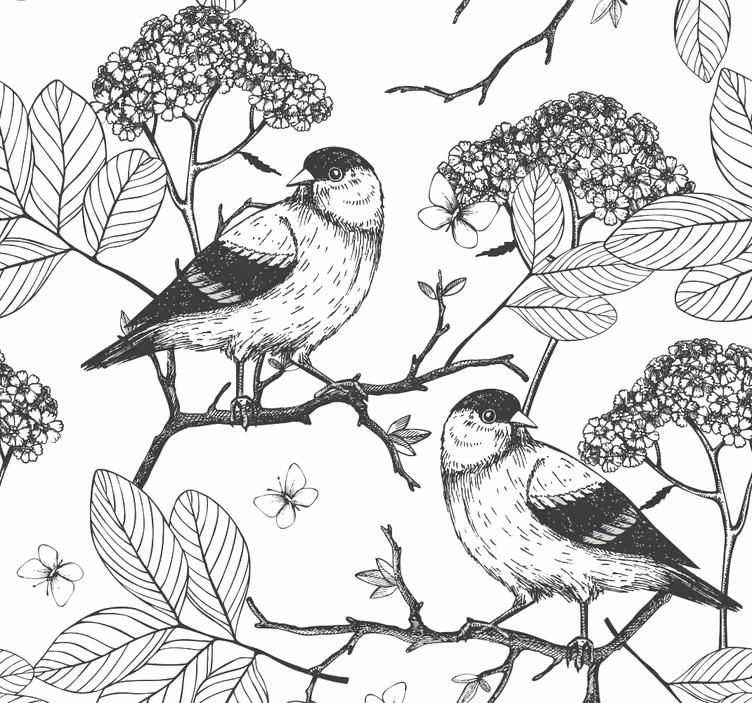 Vogels botanisch motief behang  - TenStickers