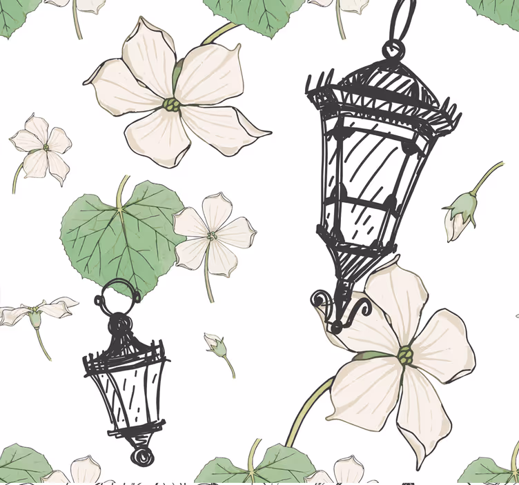 Botanisch lantaarnpatroon sierlijk behang - TenStickers