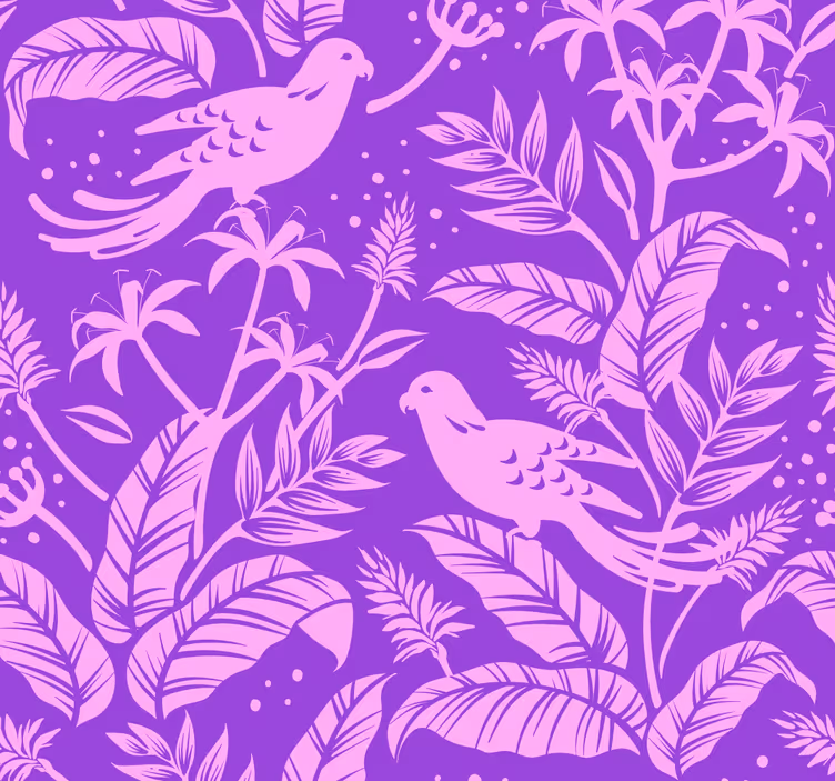 Dierenprint behang paarse vogels en veren - TenStickers