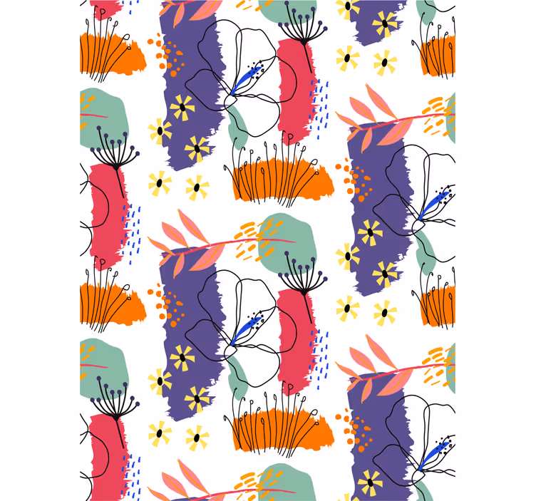 Botanisch schetspatroon bloemen behang - TenStickers