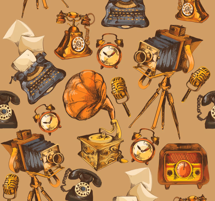 Vintage objectensamenstelling vintage behang - TenStickers