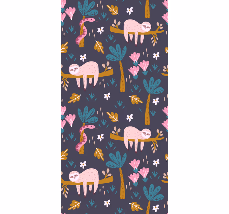 Roze luiaards dieren behang - TenStickers