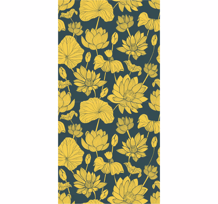 Botanische lotusillustratie bloemen behang - TenStickers