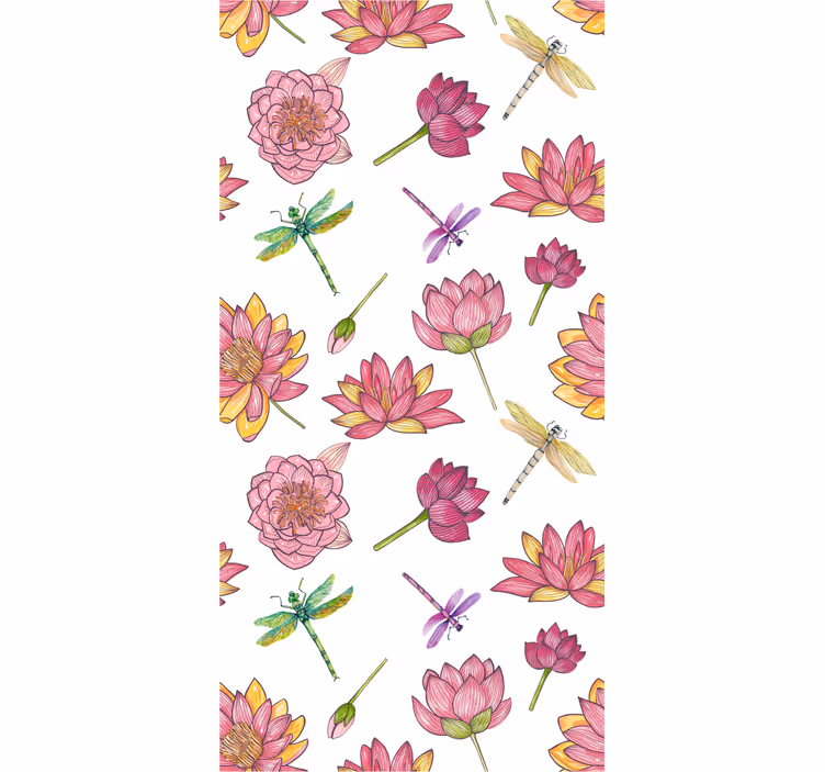 Bloemenlibelfusie bloemen behang - TenStickers