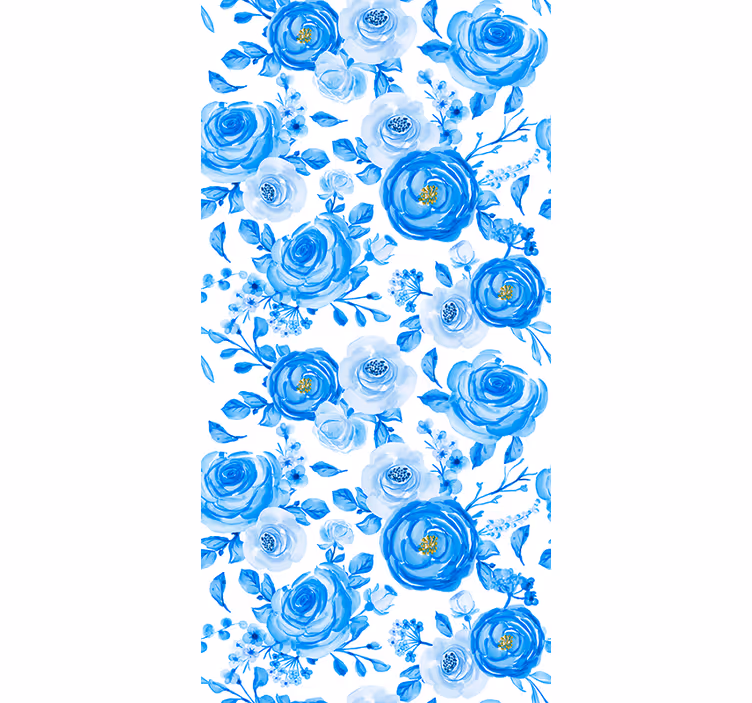 Blauw rozenpatroon bloemen behang - TenStickers