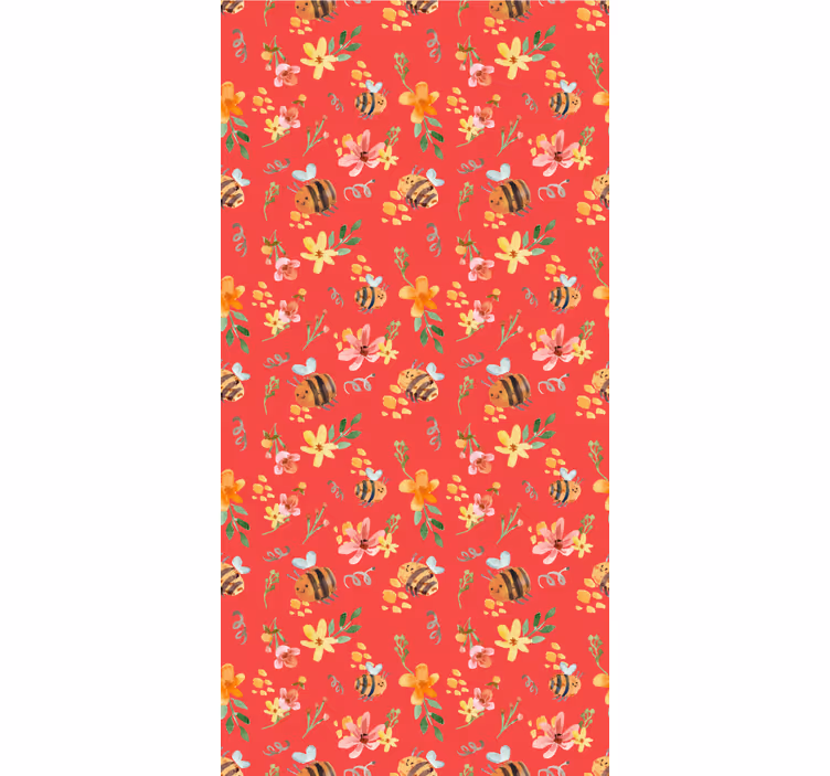 Bijen bloemenpatroon bloemen behang - TenStickers