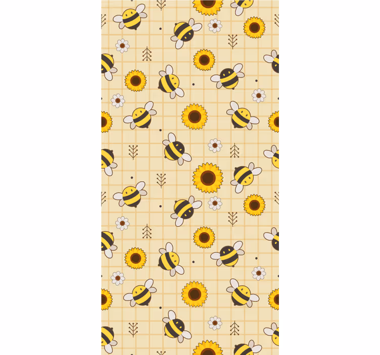 Bijenzonnebloempatroon behang dieren - TenStickers
