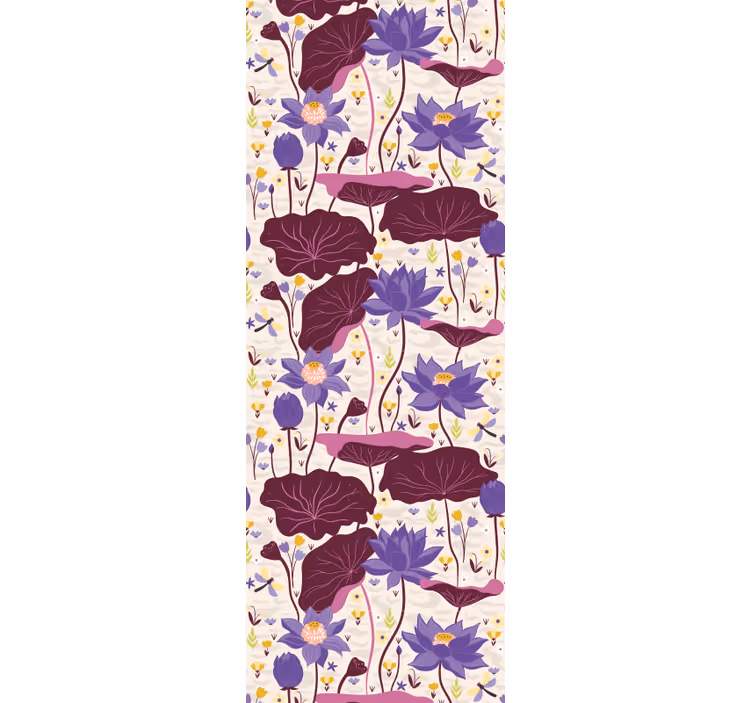 Bloemen behang blauw en paars patroon - TenStickers