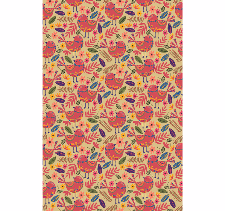 Decoratieve vogel behang bloemsierkunst - TenStickers