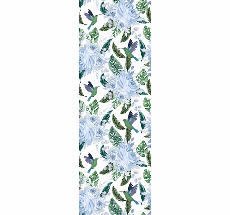 Bloemig kolibrie ontwerp bloemen behang - TenStickers