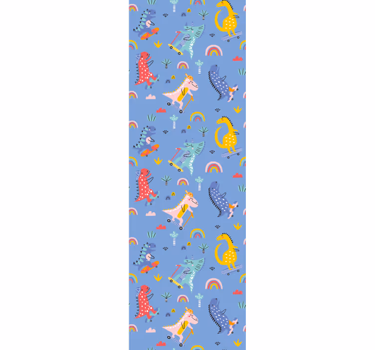 Schaatsende dinosaurussen dinosaurus behang - TenStickers