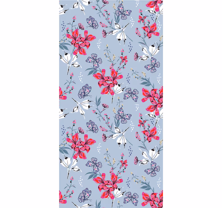 Bloemig vlinderontwerp bloemen behang - TenStickers
