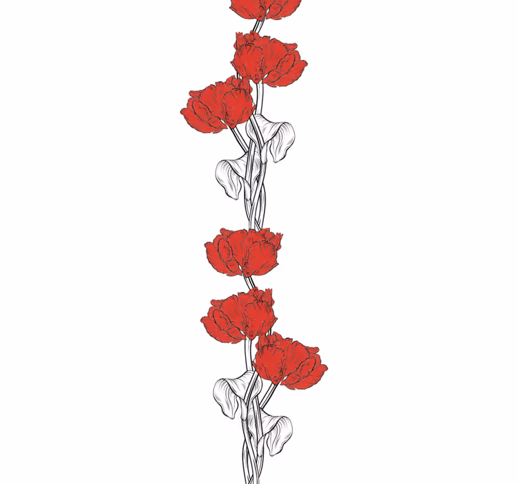 Rode bloemenstroken bloemen behang - TenStickers