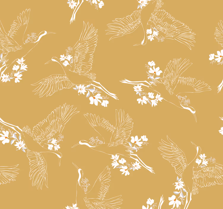 Hal behang Japanse bloemen en vogels - TenStickers
