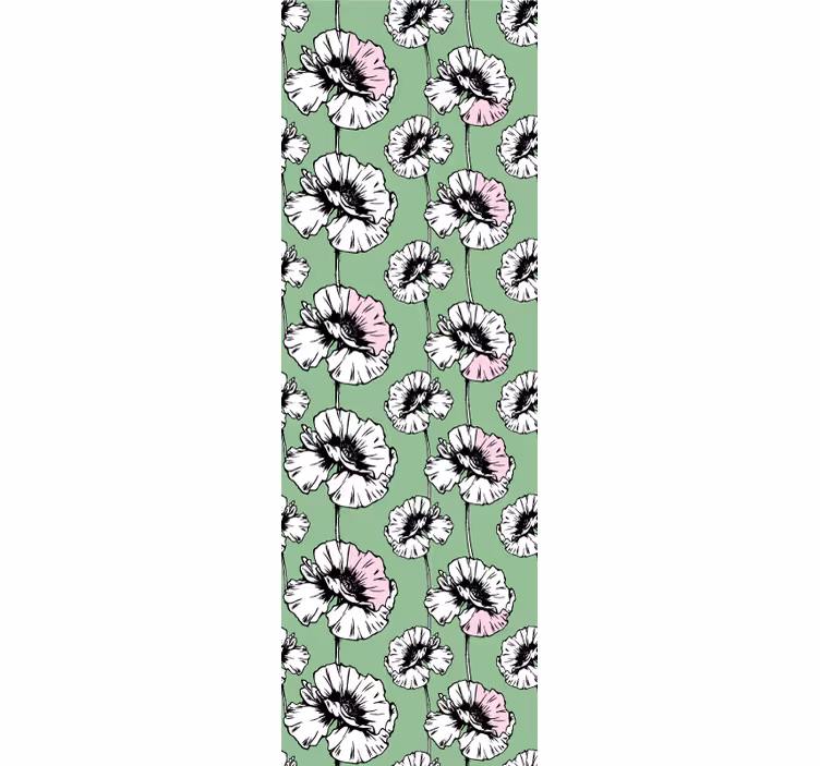 Roze en witte klaprozen bloemen behang - TenStickers