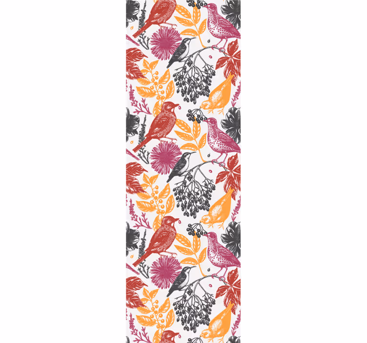 Kleurrijke bloemen en bladeren behang vogels - TenStickers