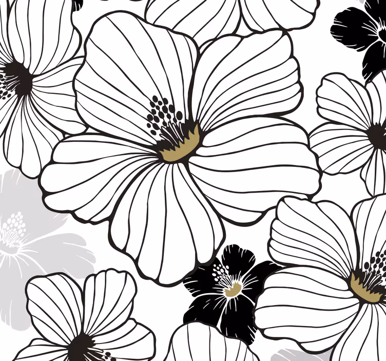 Bloemen behang zwart witte bloemen - TenStickers