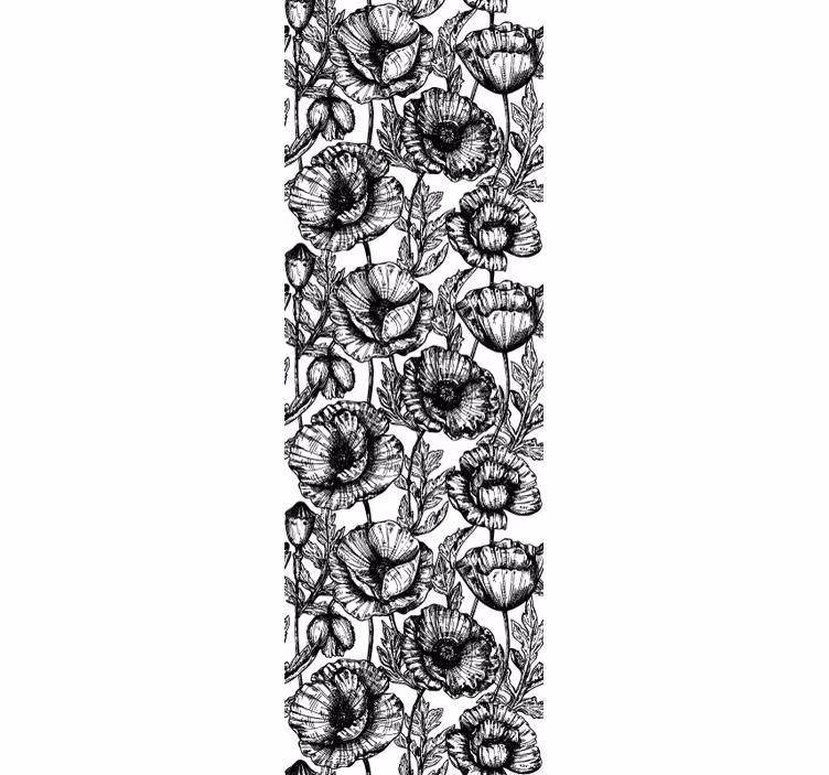 Zwart bloemenpatroon bloemen behang - TenStickers