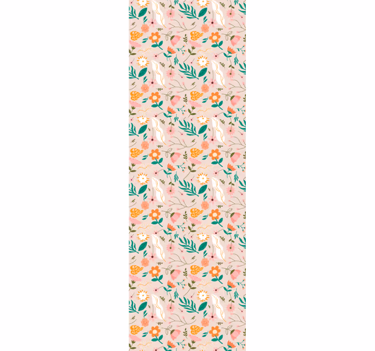 Bloeiend patroon en veren bloemen behang - TenStickers