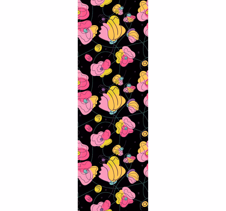Zwarte abstracte compositie bloemen behang - TenStickers