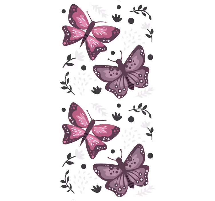 Roze motief met bladeren vlinders behang - TenStickers