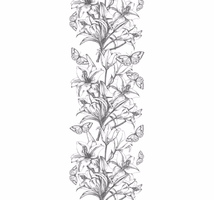Vlinders en lelies bloemen behang - TenStickers