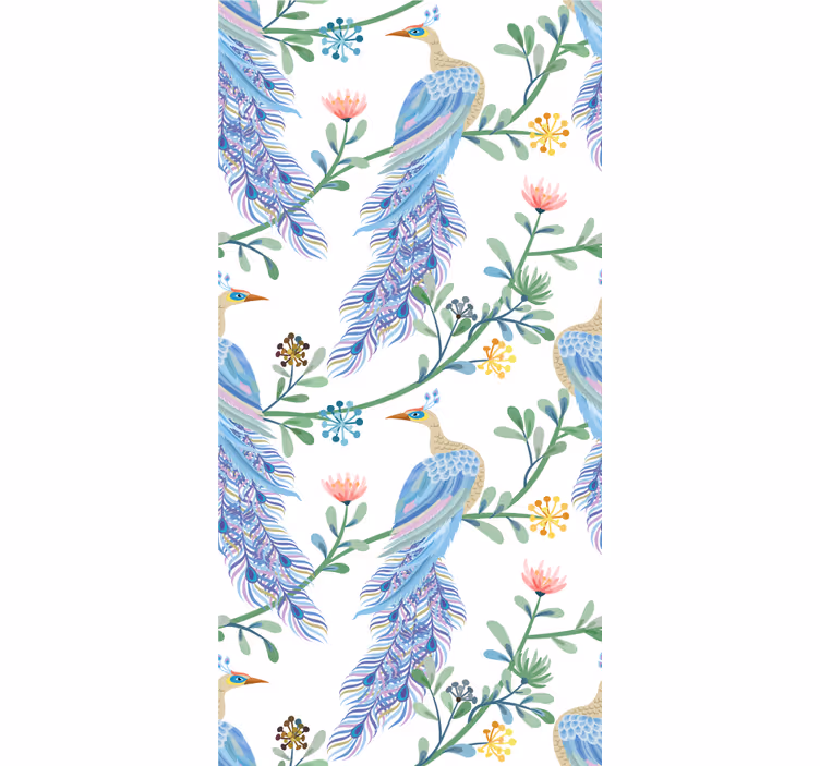 Elegant blauw verenmotief behang vogels - TenStickers