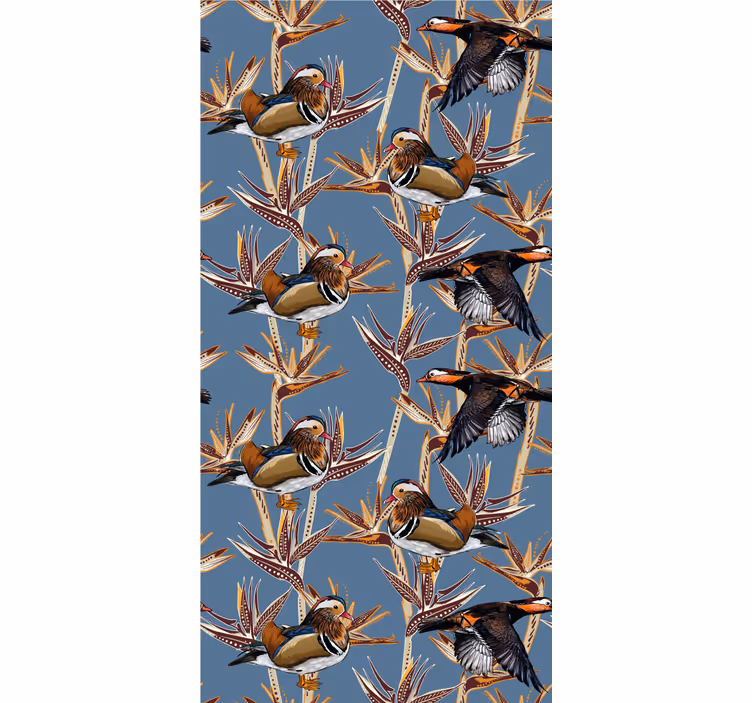 Kleurrijk motief met takken behang vogels - TenStickers