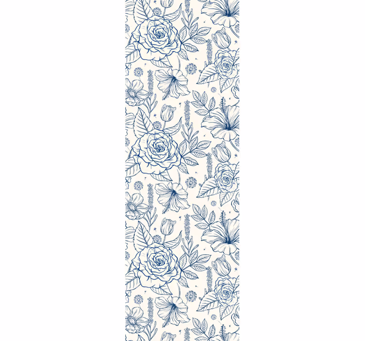 Delfstblauw ornamental bloemen behang - TenStickers