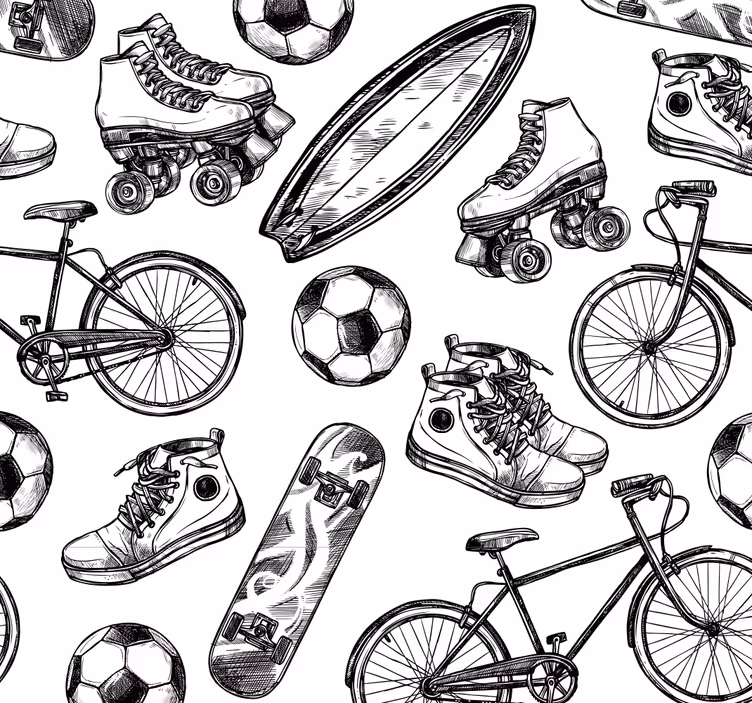 Sporttekeningen vintage behang - TenStickers