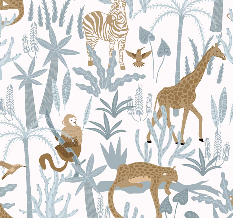 Patroon jungle pastelkleuren slaapkamer behang - TenStickers
