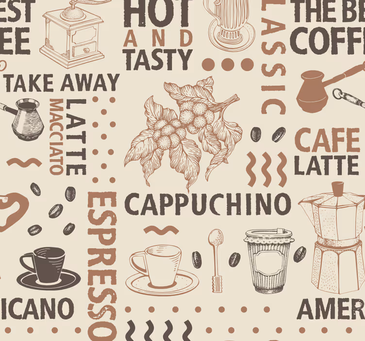 Koffie patroon eetkamer behang - TenStickers