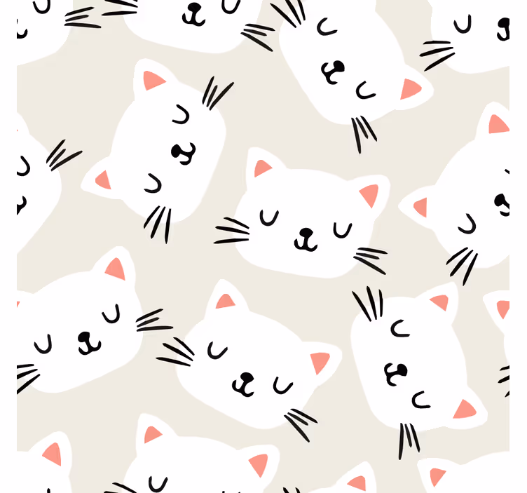 Witte katten gezicht cartoon behang kinderkamer - TenStickers