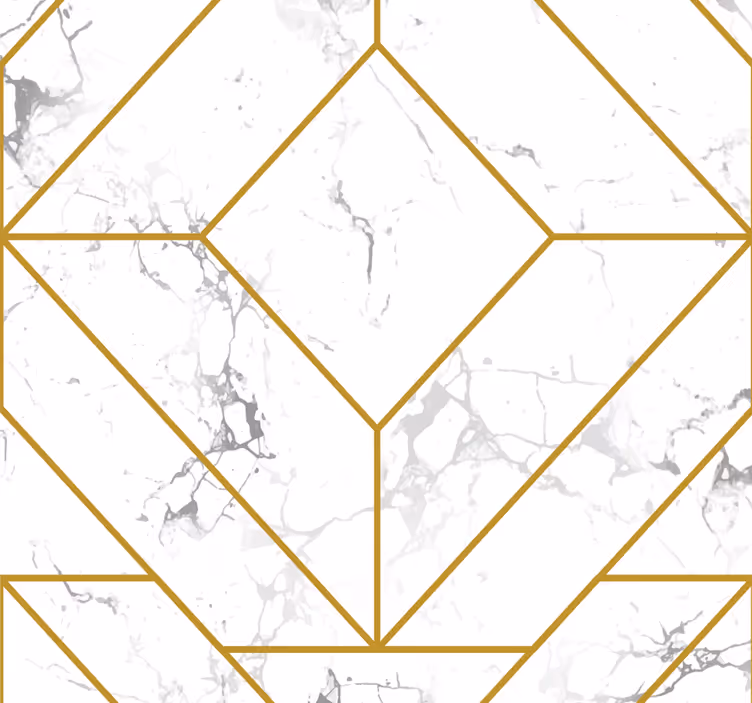 Goud en wit geometrisch behang woonkamer - TenStickers